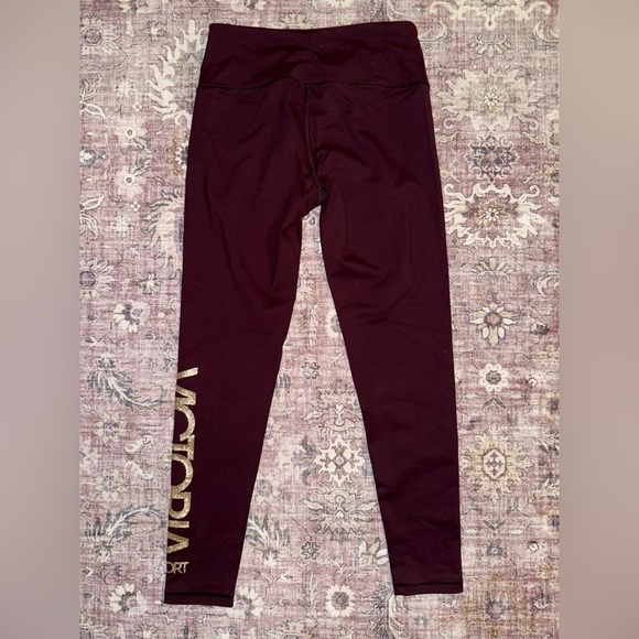Victoria's Secret Sport Leggings in Deep Burgundy with Gold Lettering - Picture 4 of 4